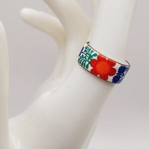Vintage 1960s Colorful Enamel Ring Band, Size 6.5 to 7 – Floral & Elephant Motif